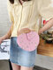 Women Floral Chain Embroidery Heart-shaped Bag Satchel Bag Shoulder Bag Handbag - Pink