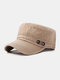 Men Denim Label Solid Color Retro Casual Military Hat - Khaki