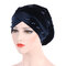 Womens Breathable Comfortable Pearl Velvet Hat Casual Elastic Beanie Hats Muslim Pile Heap Cap - Navy Blue