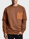 Mens Contrast Chest Pocket Crew Neck Casual Pullover Sweatshirts Winter - Brown
