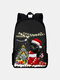 Women Men Christmas Cat Lantern Pattern Printing Backpack - Black3