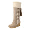 Large Size Stitching Suede Tassel Slip On Wedges Knee High Boots - Beige