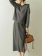 ソリッドポケットフード付き長袖ツーピーススーツ女性 - 暗灰色