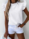 Solid Color Short Sleeve Ruffled T-shirt For Women - White