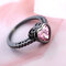 Vintage Geometric Peach Heart Zircon Rings Metal Hollow Pink Gemstone Printed Rings - Black