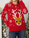 Cartoon Animal Jacquard Christmas Long Sleeve Sweater - Red