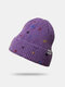 Unisex Cotton Knitted Colorful Graffiti Broken Hole Letter Label Fashion Warmth Brimless Beanie Hat - Purple
