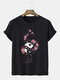 Mens Chinese Floral Dragon Yin Yang Print Short Sleeve T-Shirts Winter - Black