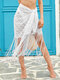 Damen Polka Dot Quaste Saum Durchsichtiger Cover Up Rock Badeanzug - Weiß