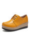 Women Lace-up Comfy Warm Lined Casual Platforms Wedges Shoes - Yellow