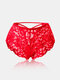 Women Sexy Lace Tie Back Designed Mesh Spliced Breathable See Through Panties - Red