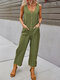 Casual Solid Button Front Pocket Jumpsuit for Women - Green
