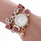 Fashion Quartz Wristwatch Gold Alloy Rhinestone Love Two Layer Small Bell Watches for Women - Rose Red