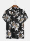 Mens Vintage Floral Violin Pattern Short Sleeve Shirts - Black