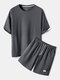 Mens Contrast Faux Twinset Drop Shoulder Textured Two Pieces Outfits - Dark Gray