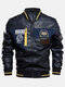 Mens PU Leather Casual Fleece Lined Thick Varsity Jacket With Badges - Black