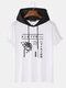 Mens Japanese Rose Print Short Sleeve Drawstring Hooded T-Shirts - White