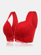 Women Plus Size Front Closure Lace Wide Strap Wireless Gather Thin Bras - Red
