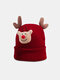 Women Acrylic Knitted Cartoon Elk Antlers Decorated Cute Warmth Brimless Beanie Hat - Wine Red