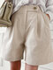 Pantalones cortos sueltos casuales de pierna ancha con bolsillo sólido para mujer - Beige
