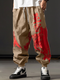 Pantalon taille ample à cordon de serrage imprimé japonais pour hommes avec poche - Kaki