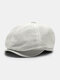 Men Cotton Woolen Cloth Solid Herringbone Striped Pattern British Newsboy Hat Octagonal Hat Beret Flat Cap - #01 Beige