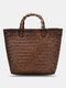 Lightweight Straw Craft Handbag Retro Breathable Comfy Classic Wooden Handle Shoulder Bag - Brown