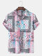 Mens Paisley Scarf Print Short Sleeve Camp Collar Regular Hem Shirt - Pink