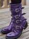 Large Size Women Casual Fashion Side-zip Comfy Mid Calf Biker Boots - Purple
