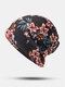 Women Dual-use Cotton Floral Pattern Overlay Brimless Beanie Hat Scarf - Black