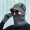 Men's Scarf Hat Gloves Three-piece Suit Knit Windproof Cap Plus Thickening Scarf Wool Hat  - Gray