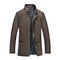 Men's Stylish Casual Business Woolen Chest Zipper Slim Fit Stand Collar Jacket - Camel
