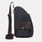 Man Canvas Sling Bag Patchwork Genuine Leather Multifunction Bag Casual Chest Bag  - Black