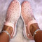 Women Casual Running Sequined Mesh Sock Shoes Elastic Band Sneakers - Pink