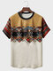 T-shirt da uomo a maniche corte patchwork con stampa geometrica etnica - Beige