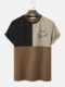 Mens Smile Embroidered Color Block Patchwork Short Sleeve T-Shirts - Black