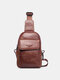 Men Genuine Leather Cow Leather Vintage Multi-Layers Multifunction Crossbody Bag Chest Bag - Brown