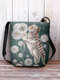 Women Cat Floral Pattern Prints Crossbody Bag Shoulder Bag - Blue