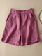 Solid Rolled Hem Pocket Elastic Waist Casual Shorts - Claret