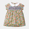 Girl's Floral Print Embroidery Turn-down Collar Short Sleeves Casual Dress For 2-10Y - As Picture