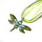 Trendy Colorful Dragonfly Pendant Necklaces Rhinestones Fabric Womens Long Necklaces - Green