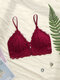 Women Floral Lace Insert Pad Front Closure Thin Triangle Bra - Wine Red