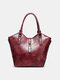 Women Vintage Faux Leather Wear-Resistant Skin-Friendly Handbag Tote - Wine Red