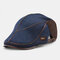 Men Knit Leather Patchwork Color Casual Personality Forward Hat Beret Hat - Blue