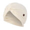 Solid Color Elastic Cap Beanie Hat Anti Ear Straps With Button - Beige