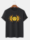 Men 100% Cotton Sun God Printed Casual T-Shirt - Black