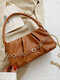 Women Faux Leather Casual Chain Multi-Carry Crossbody Bag Casual Handbag - Brown