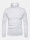 Mens Solid Chest Button Detail High Neck Basics Long Sleeve Bottoming T-Shirts - White