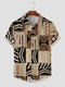 Mens Ethnic Pattern Lapel Button Up Short Sleeve Shirts Winter - Apricot