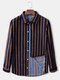 Mens Plain Striped Button Up Loose Fit Light Casual Long Sleeve Shirts - Brown